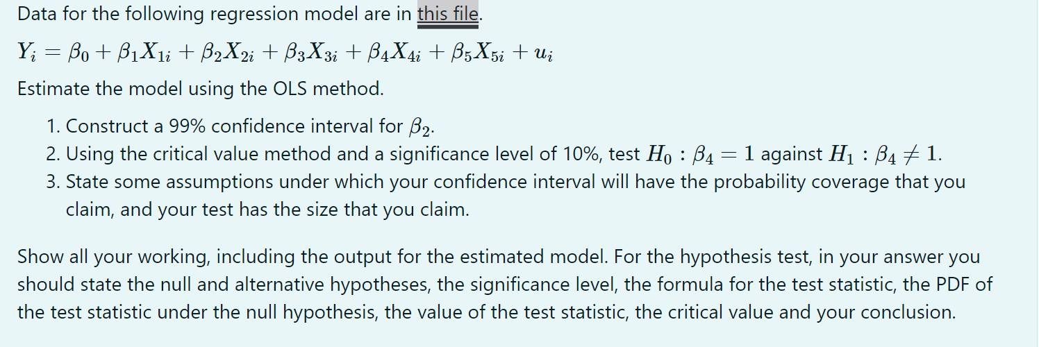 Solved Data For The Following Regression Model Are In This | Chegg.com