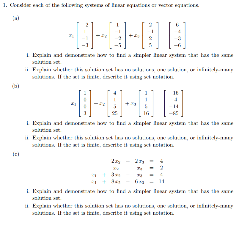 Solved Consider each of the following systems of linear | Chegg.com