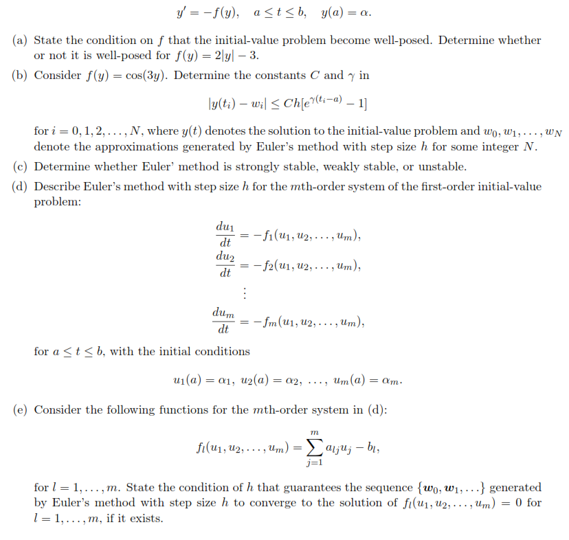 Solved y'=-f(y),a≤t≤b,y(a)=α.(a) ﻿State the condition on f | Chegg.com