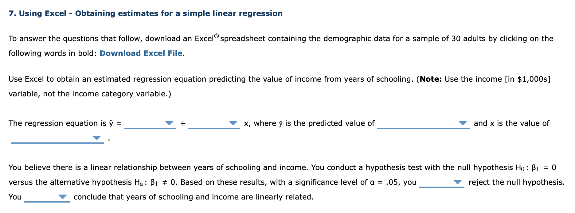 Solved 7 using excel obtaining estimates for a simple chegg
