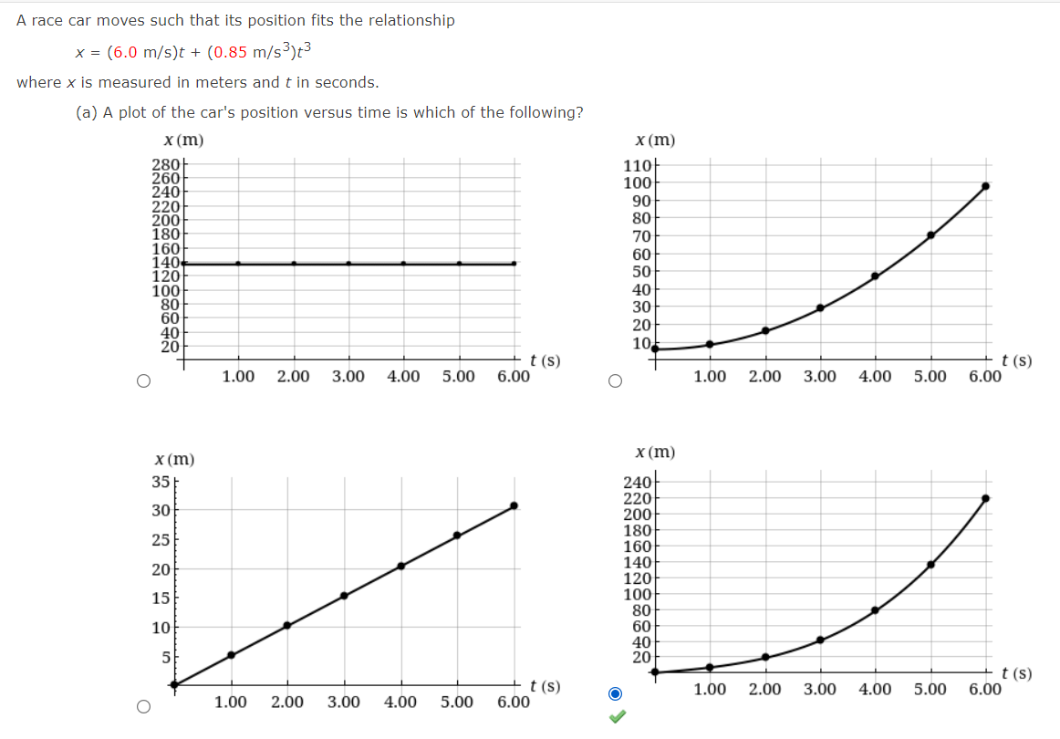 Solved A race car moves such that its position fits the | Chegg.com