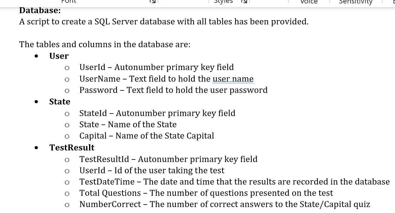 Solved Voice ensitivity Database: A script to create a SQL | Chegg.com