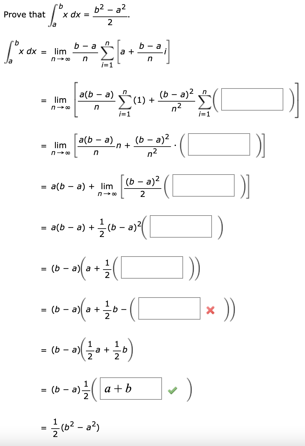 Solved Prove That B A X Dx = B2 − A2 2 | Chegg.com