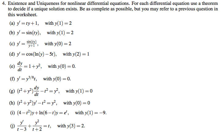 Solved 4. Existence and Uniqueness for nonlinear | Chegg.com