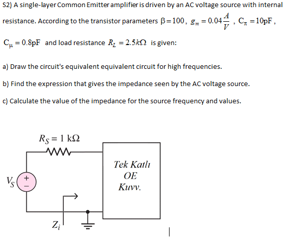 Solved S2) A single-layer Common Emitter amplifier is driven | Chegg.com