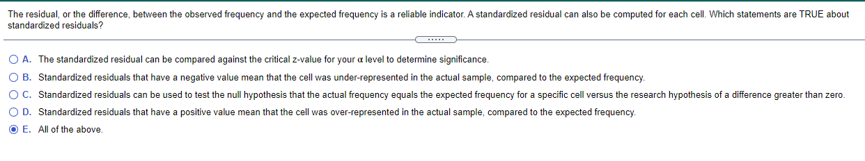 Solved The residual, or the difference, between the observed | Chegg.com