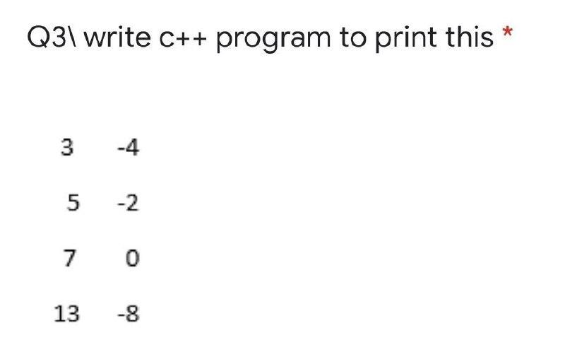 Solved * Q31 write C++ program to print this 3 -4 5 -2 7 0 | Chegg.com