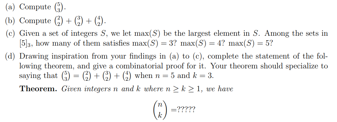 Solved (a) Compute (53). (b) Compute (22)+(32)+(42). (c) | Chegg.com