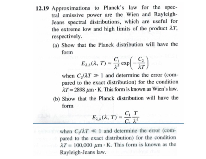Solved 12.19 Approximations to Planck's law for the spec- | Chegg.com
