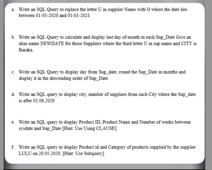 Solved a. Write an SQL Query to replace the letter U in | Chegg.com