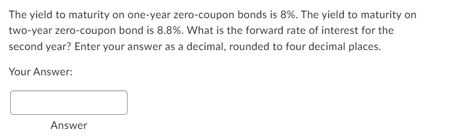 yield to maturity of a zero coupon bond