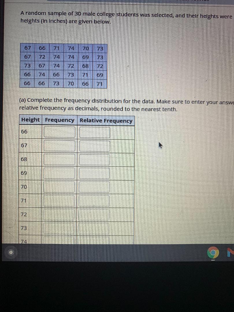 Solved A random sample of 30 male college students was | Chegg.com