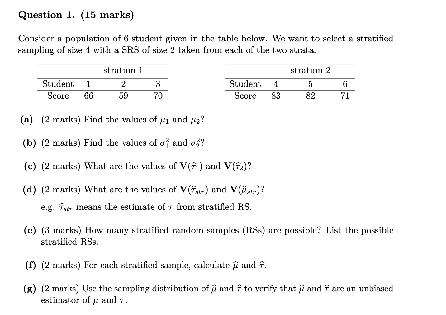 Question 1 15 Marks Consider A Population Of 6 Chegg Com