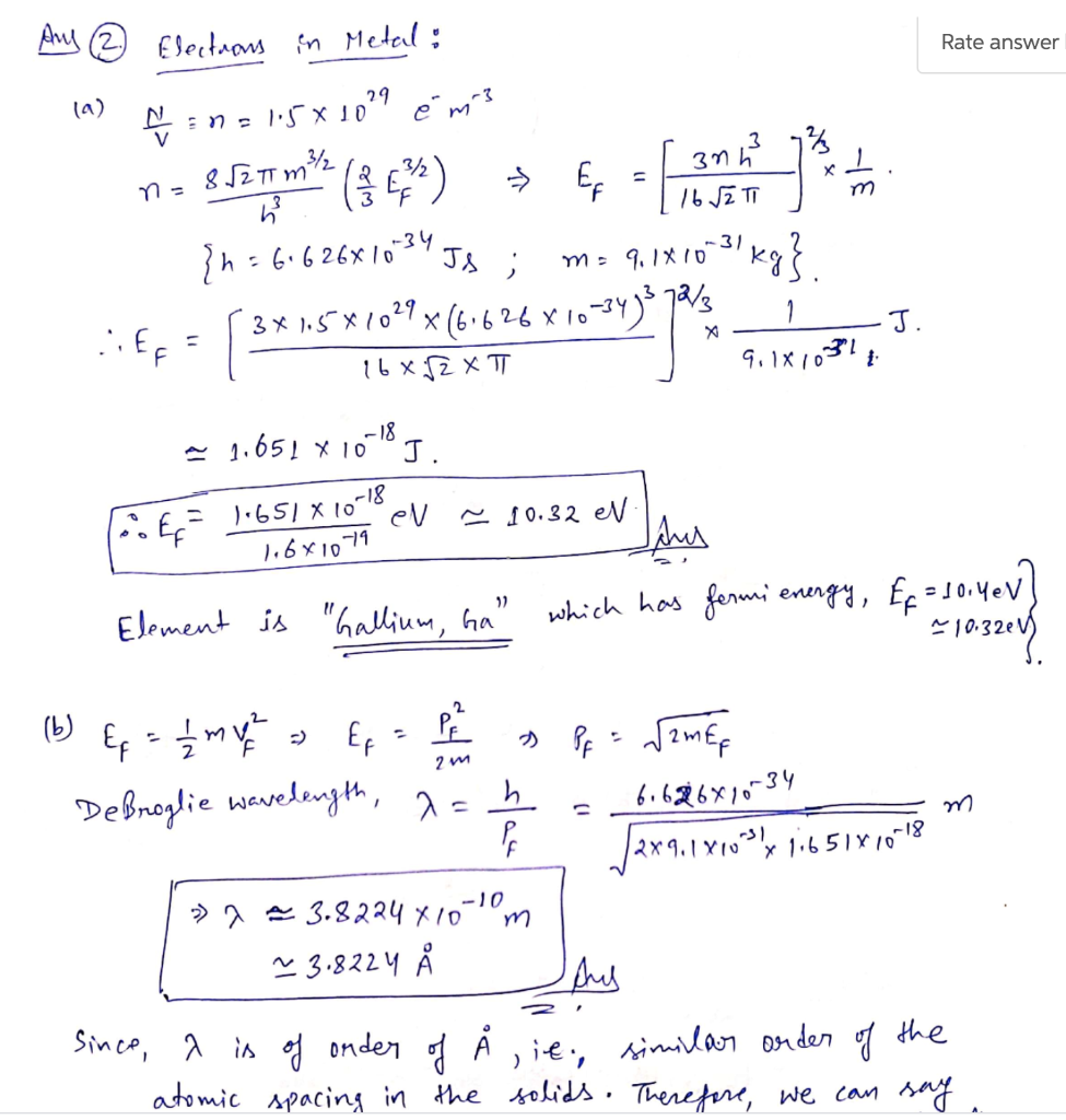 Solved 2 Electrons In Metal A What Is The Fermi Energy Chegg Com