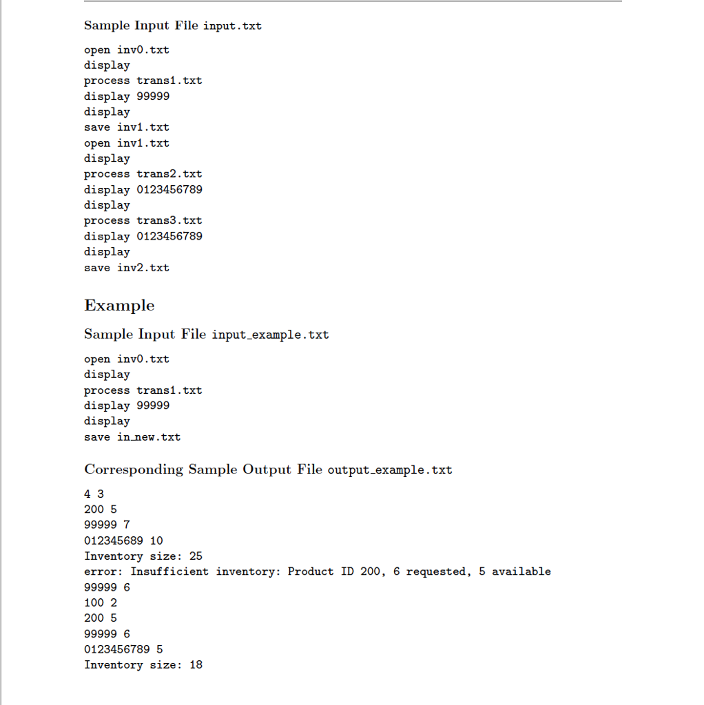 Description Write a program for a simple inventory | Chegg.com