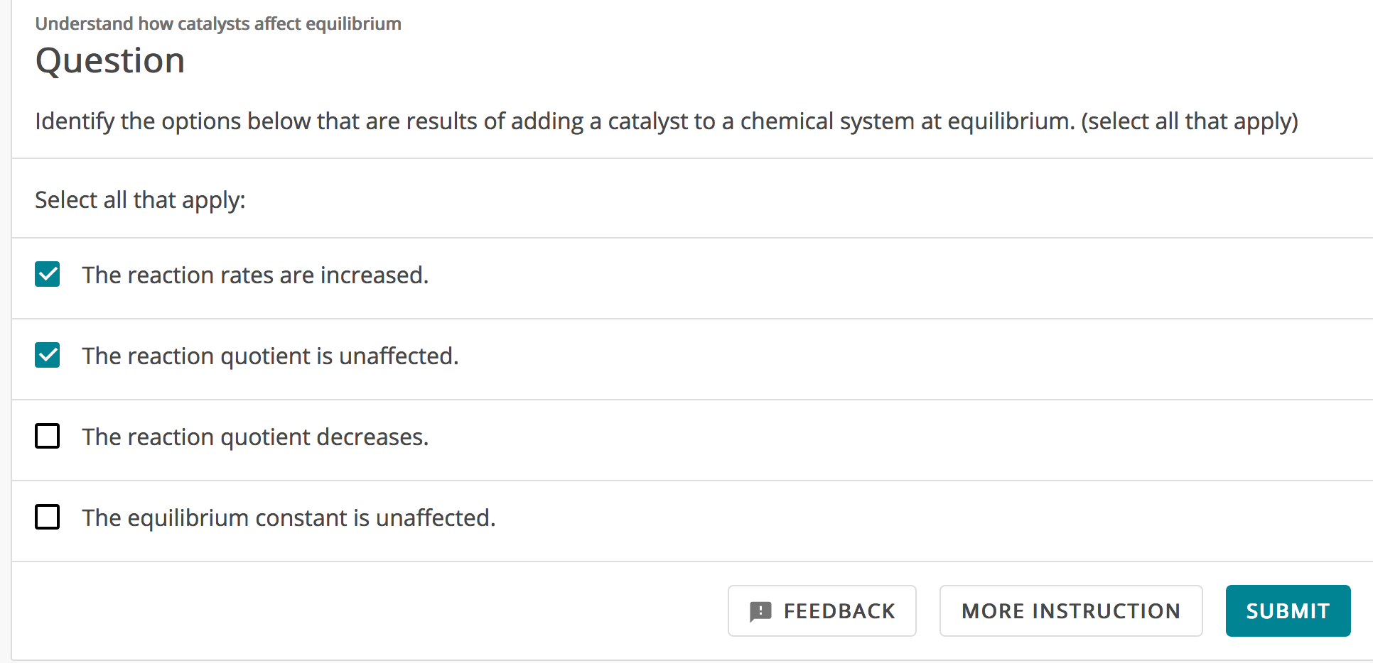 Solved Understand how catalysts affect equilibrium Question