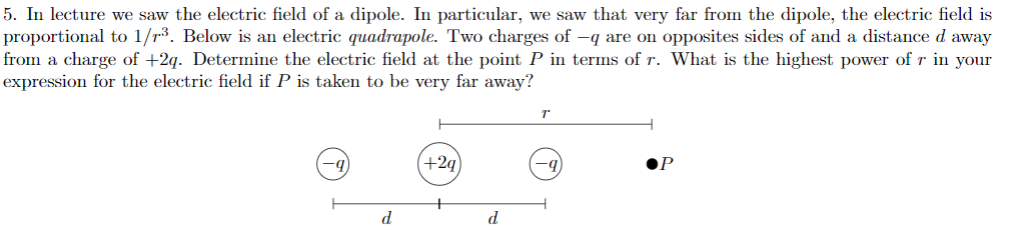 Solved 5. In lecture we saw the electric field of a dipole. | Chegg.com