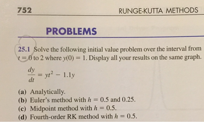 Solved RUNGE KUTTA METHODS 752 PROBLEMS 25.1 Solve the | Chegg.com