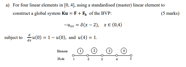 a) For four linear elements in [0, 4], using a | Chegg.com