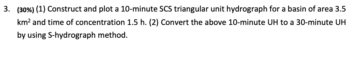 Hydrology (1) Construct and plot a 10-minute SCS | Chegg.com