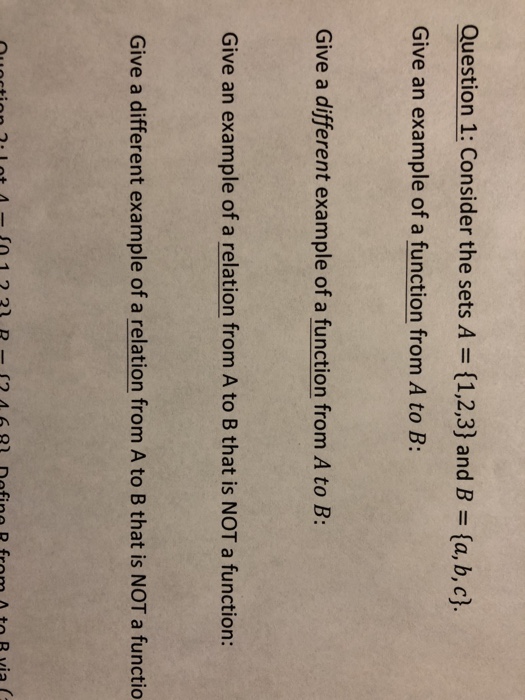 Solved Question 1: Consider The Sets A = {1,2,3} And B = {a, | Chegg.com