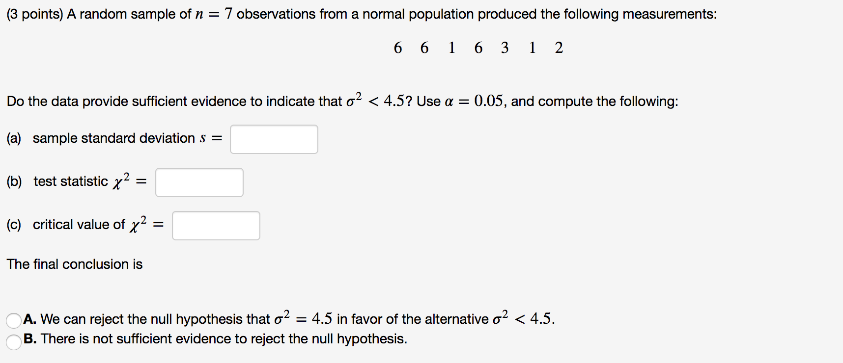 Solved (3 points) A random sample of n = 7 observations from | Chegg.com