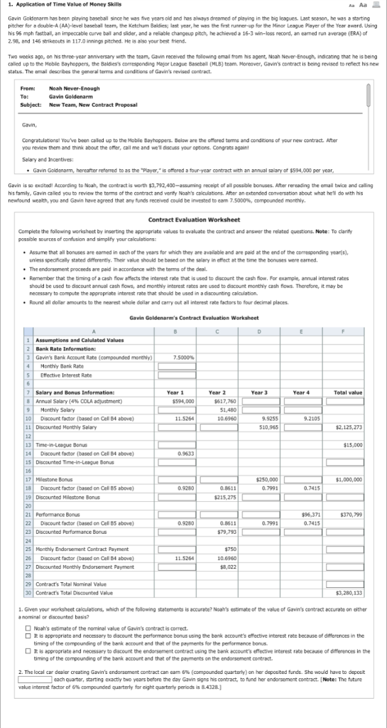 1. Application of Time Value of Money Skills Aa Aa | Chegg.com