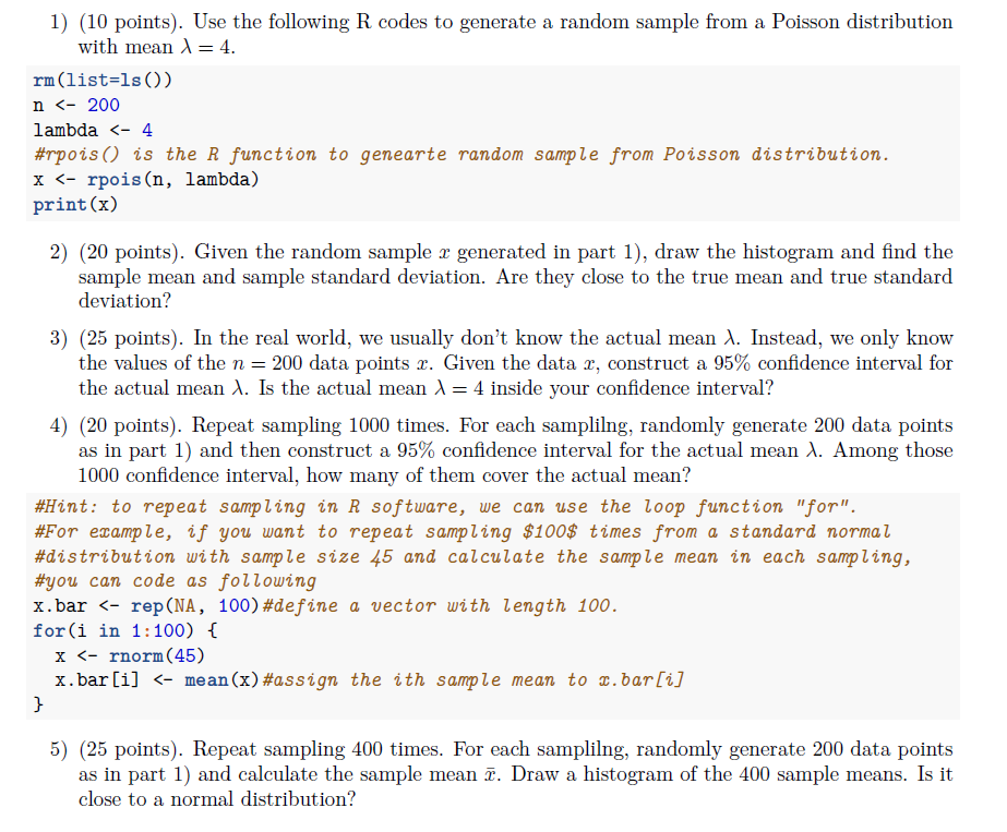Poisson Distribution On R Code Solved 1) (10 points). Use the following R codes to generate | Chegg.com