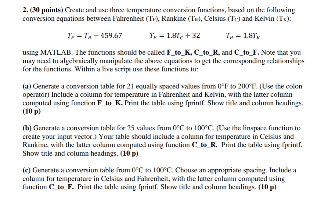 Solved onvert the following temperatures to their values on