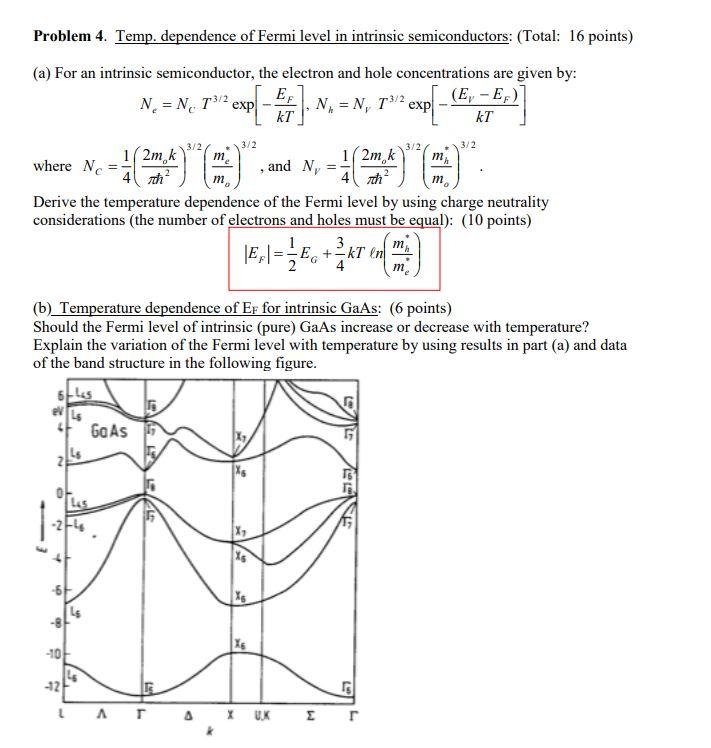 Solved Problem 4 Temp Dependence Of Fermi Level In Intr Chegg Com