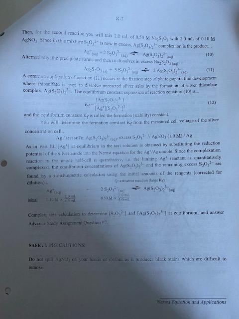 Solved Part IV: Stability Constant of Ag(8,02)23-Complex ion | Chegg.com