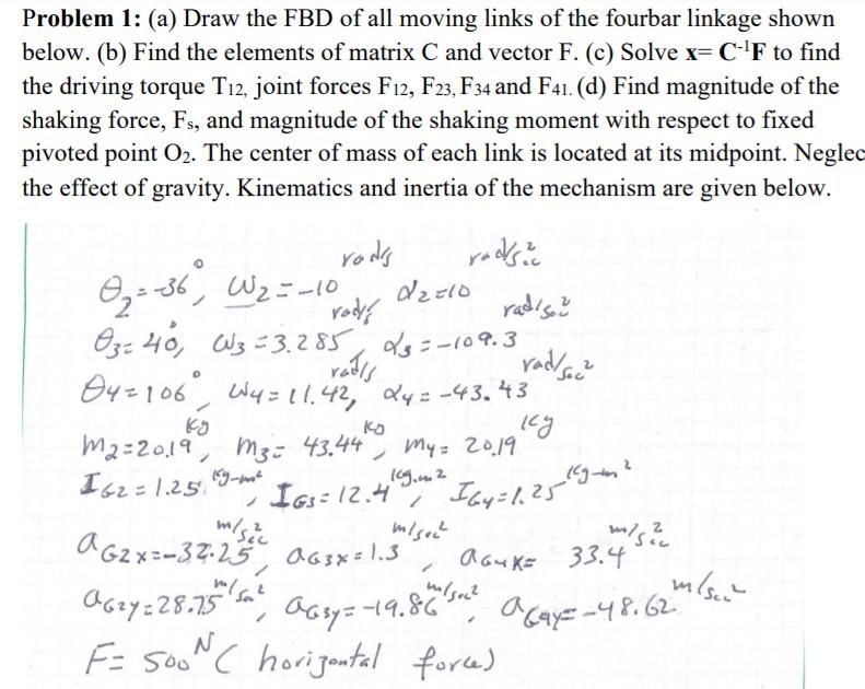 Problem 1: (a) Draw the FBD of all moving links of | Chegg.com