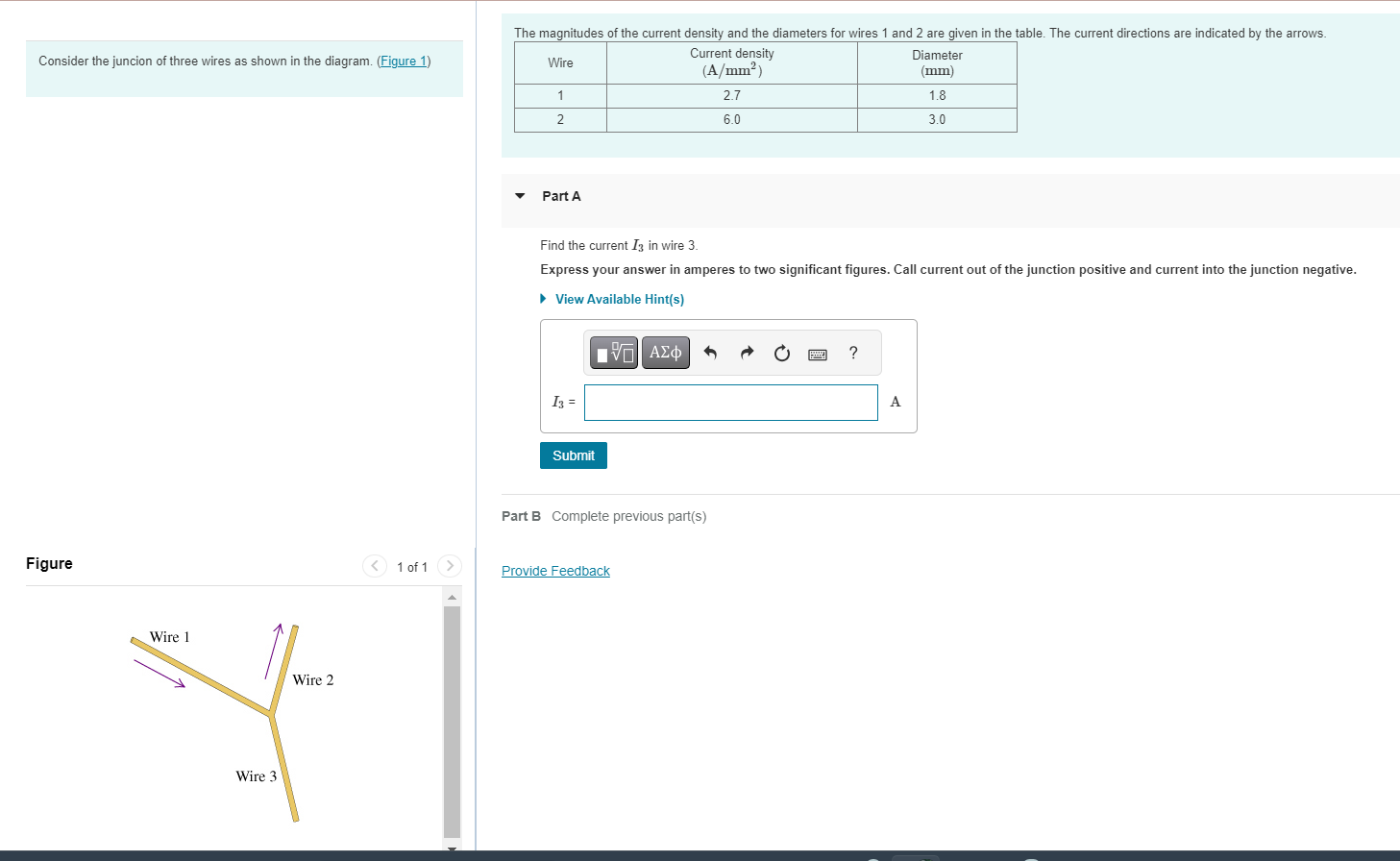 Solved Consider the juncion of three wires as shown in the | Chegg.com