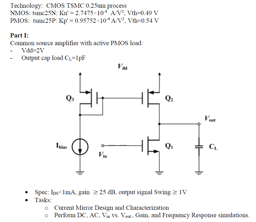 Technology: CMOS TSMC 0.25um process NMOS: tsmc25N: | Chegg.com