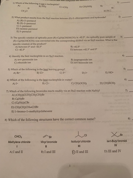 Solved Ave That Best Com Pletes The Staten 1) Which Of The 