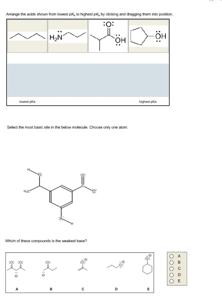 Solved Arrange the acids shown from lowest pka to highest