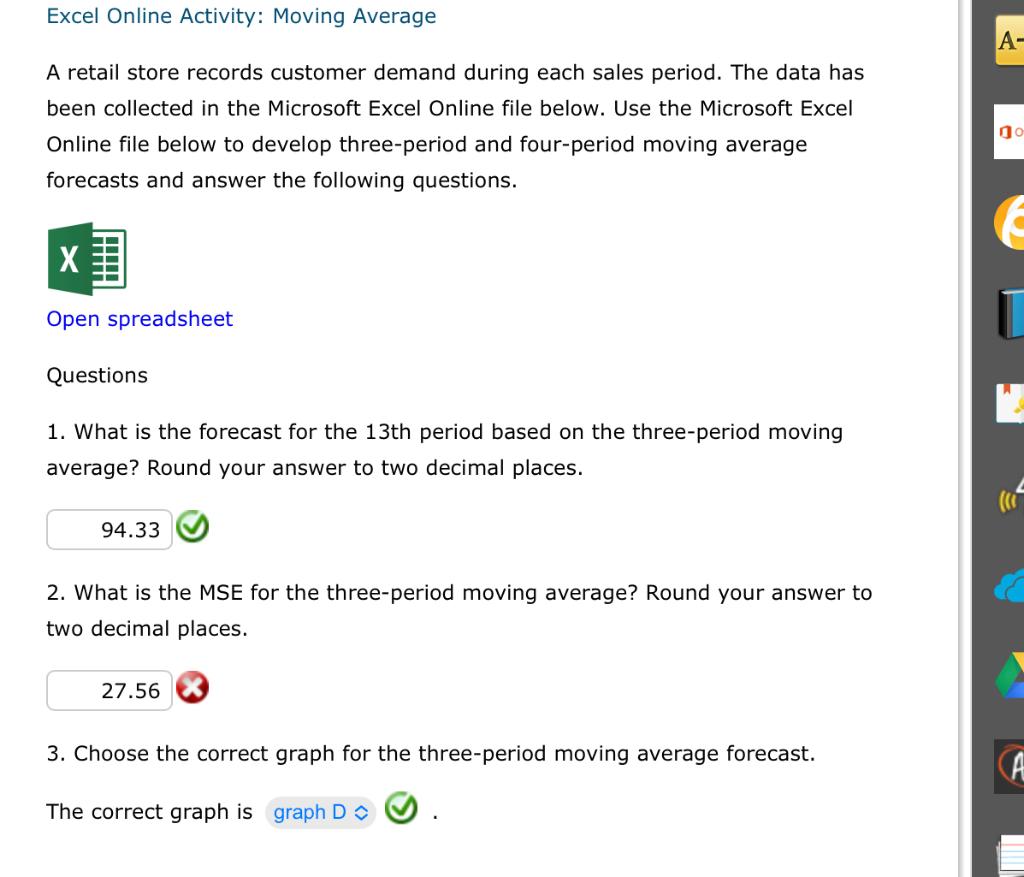 Solved Excel Online Activity: Moving Average A- A retail | Chegg.com