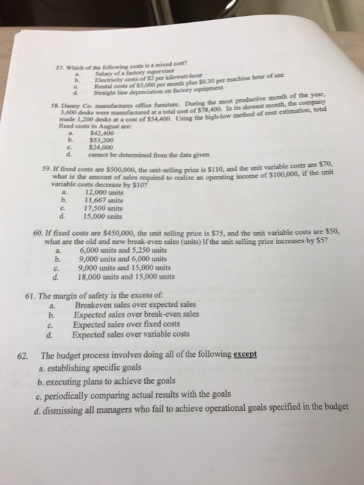 Solved Which of the following costs is a mixed cost? A.