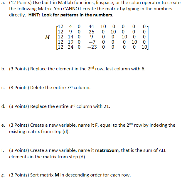 Solved a. (12 Points) Use built-in Matlab functions, | Chegg.com