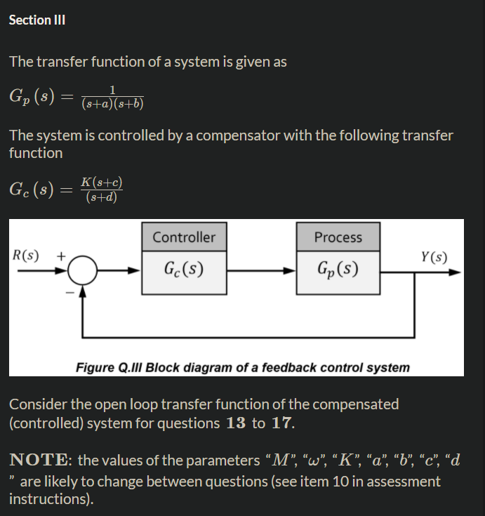 Solved Section III The transfer function of a system is | Chegg.com