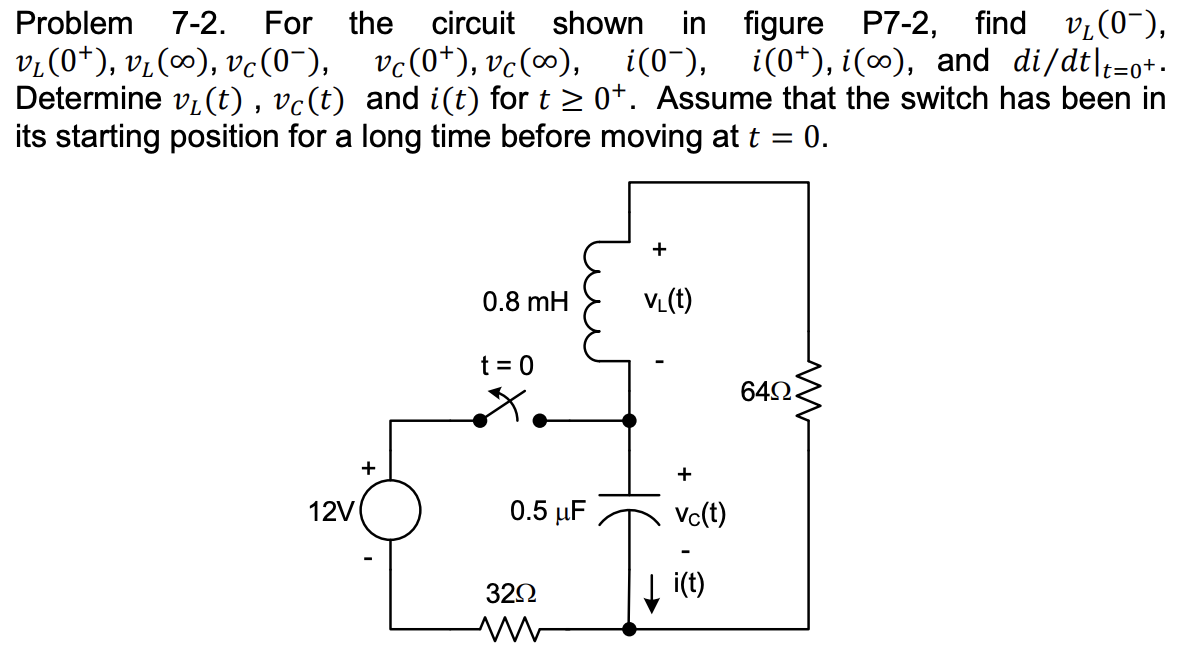 Solved Problem 7-2. For the circuit shown in figure P7−2, | Chegg.com