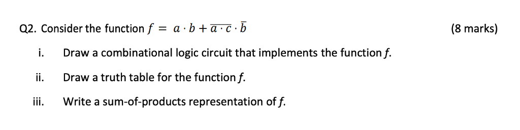 Solved Q2. Consider the function f a . b +a . c . b (8 | Chegg.com
