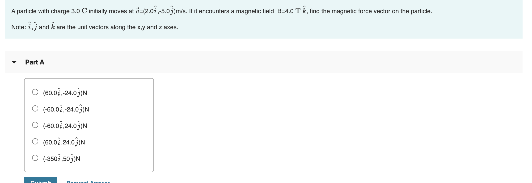 Solved A Particle With Charge 3 0 C Initially Moves At V Chegg Com