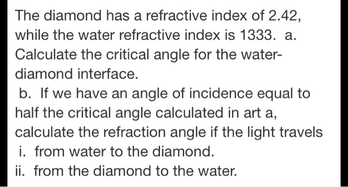 relative refractive index of diamond with respect to water