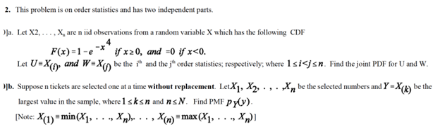 Solved 2. This problem is on order statisties and has two | Chegg.com