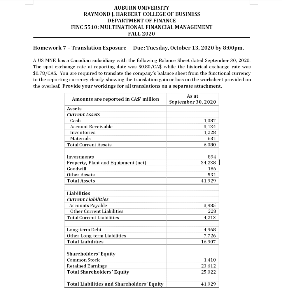 Solved AUBURN UNIVERSITY RAYMOND J. HARBERT COLLEGE OF | Chegg.com