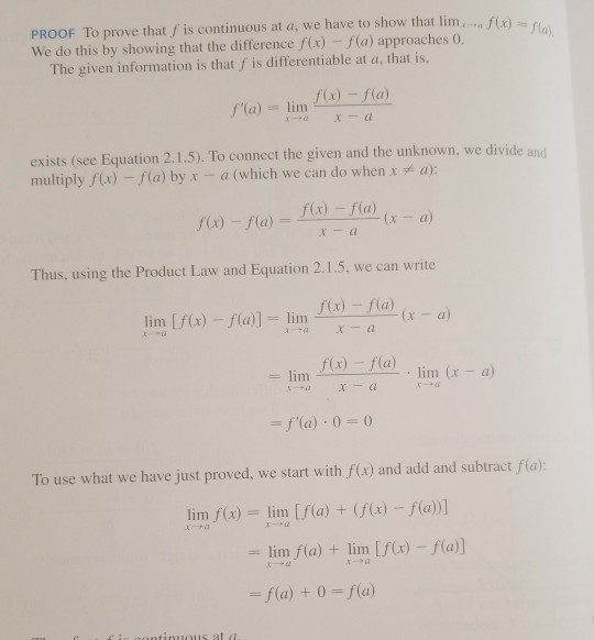 Solved PROOF To prove that f is continuous at a, we have to | Chegg.com