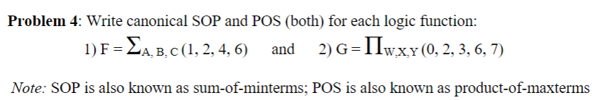 Solved Problem 4: Write canonical SOP and POS (both) for | Chegg.com