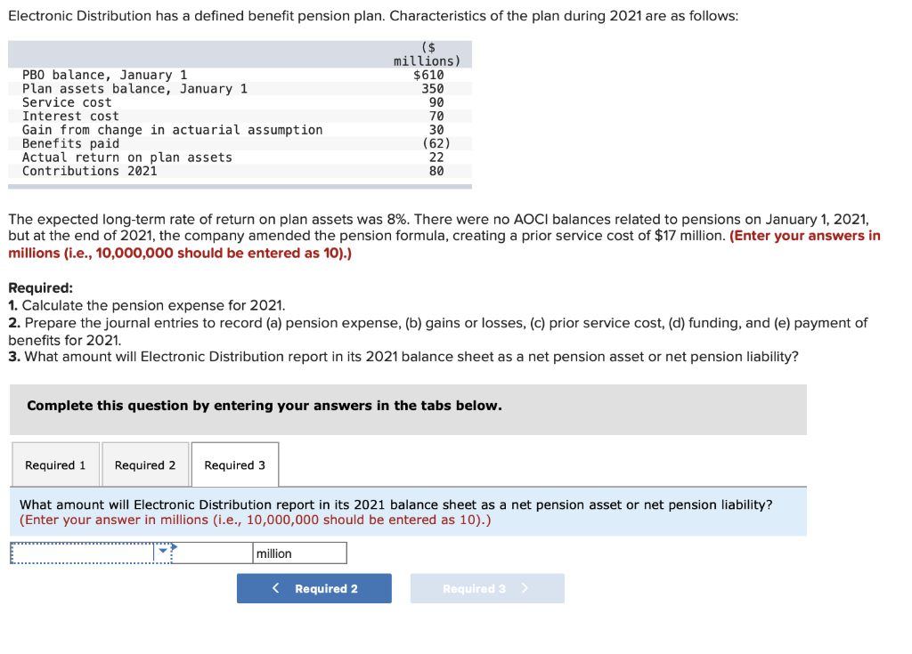 Solved Electronic Distribution has a defined benefit pension