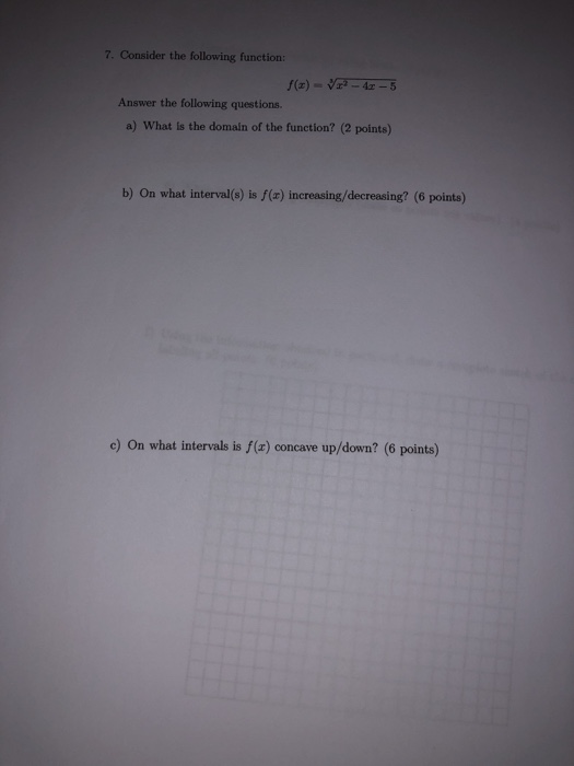 Solved 7. Consider the following function: Answer the | Chegg.com